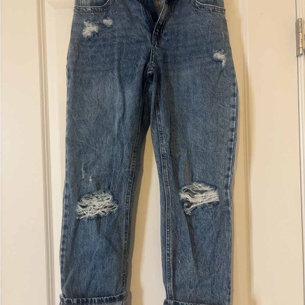 Rewash Women's Relaxed Blue Distressed Jeans